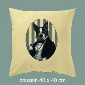Coussin le bourgeois, chien, bouledogue français, costume, portrat, dumazel, dumasel, france, blois, loir et cher.