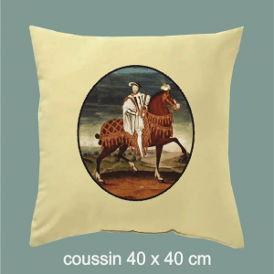 coussin françois, roi de france, cheval, chasse, françois premier, dumazel, france, chambord, blois, loir et cher.
