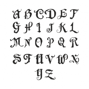 Pochoir alphabet gothique, lettre, dumazel, france, blois, loir et cher.