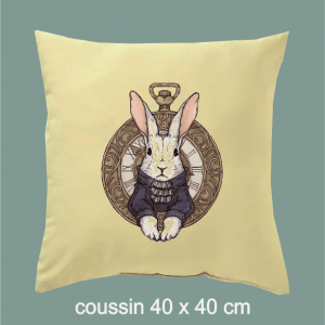 coussin lapin l'heure, dumazel, montre, horloge, alice, conte, france, blois, loir et cher
