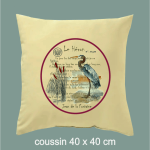 coussin le heron, fable, jean de la fontaine, oiseau, dumazel, france, blois, loir et cher