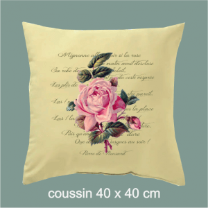 Coussin rose de ronsard, dumazel, poeme, pierre de rondard, ecriture, texte, dumazel, france, blois, loir et cher, botanique, fleur.