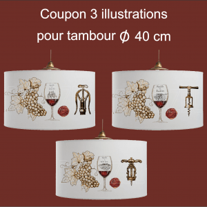 Coupon abat-jour, coupon tissu, tambour, abat-jour, raisins, vin, baccus, bordelais, france, val de loire, loir et cher, fait mains