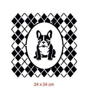 Pochoir woof Bouledogue français losange