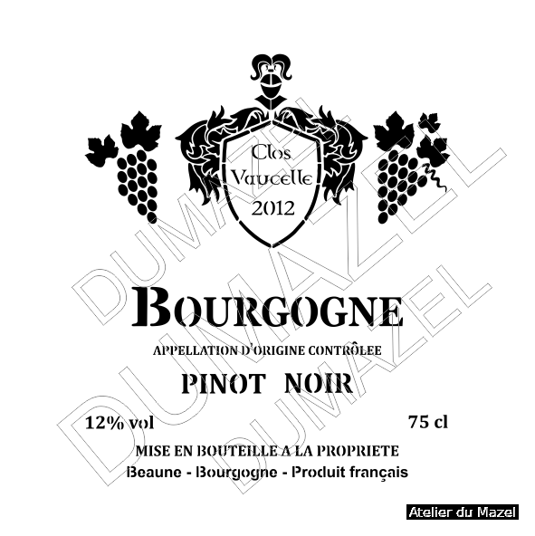 Pochoir Bourgogne, vin, vignoble, bordeaux, baccus, dumazel, blois, loir et cher, france, fait main