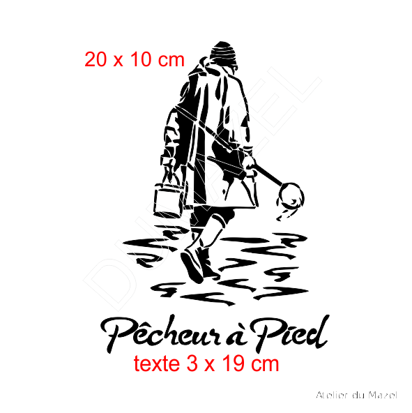 Pochoir le pêcheur à pied, mer, plage, nautique, france, blois, loir et cher, fait main