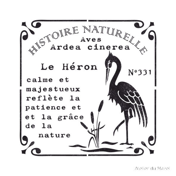 Pochoir le heron , faune et flore, insecte, campagne, dumasel, dumazel, france