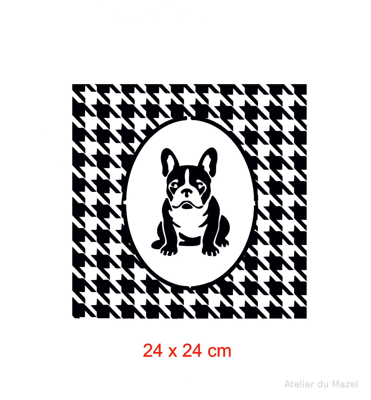 Pochoir woof Bouledogue français pied - poule