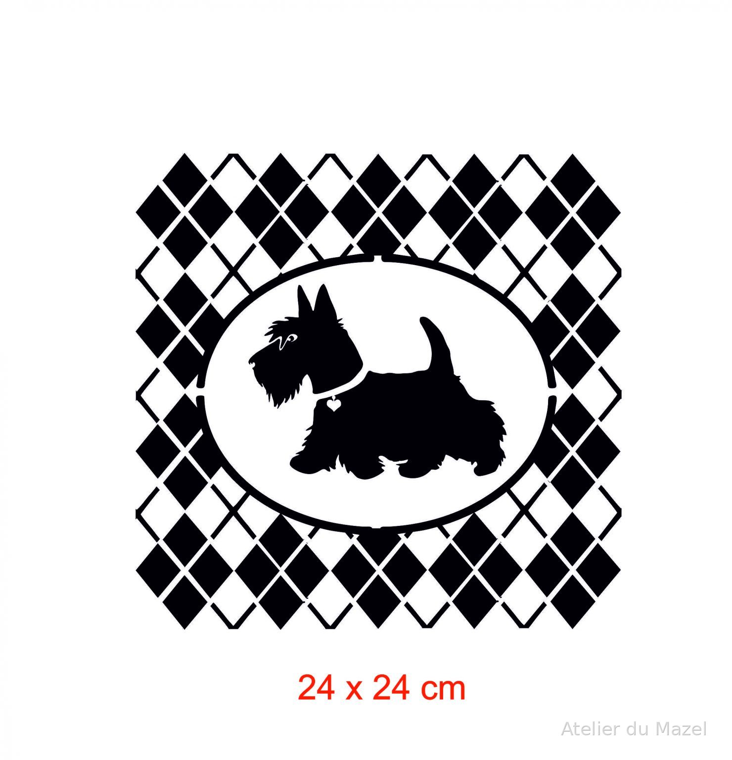 Pochoir woof scottish terrier losange