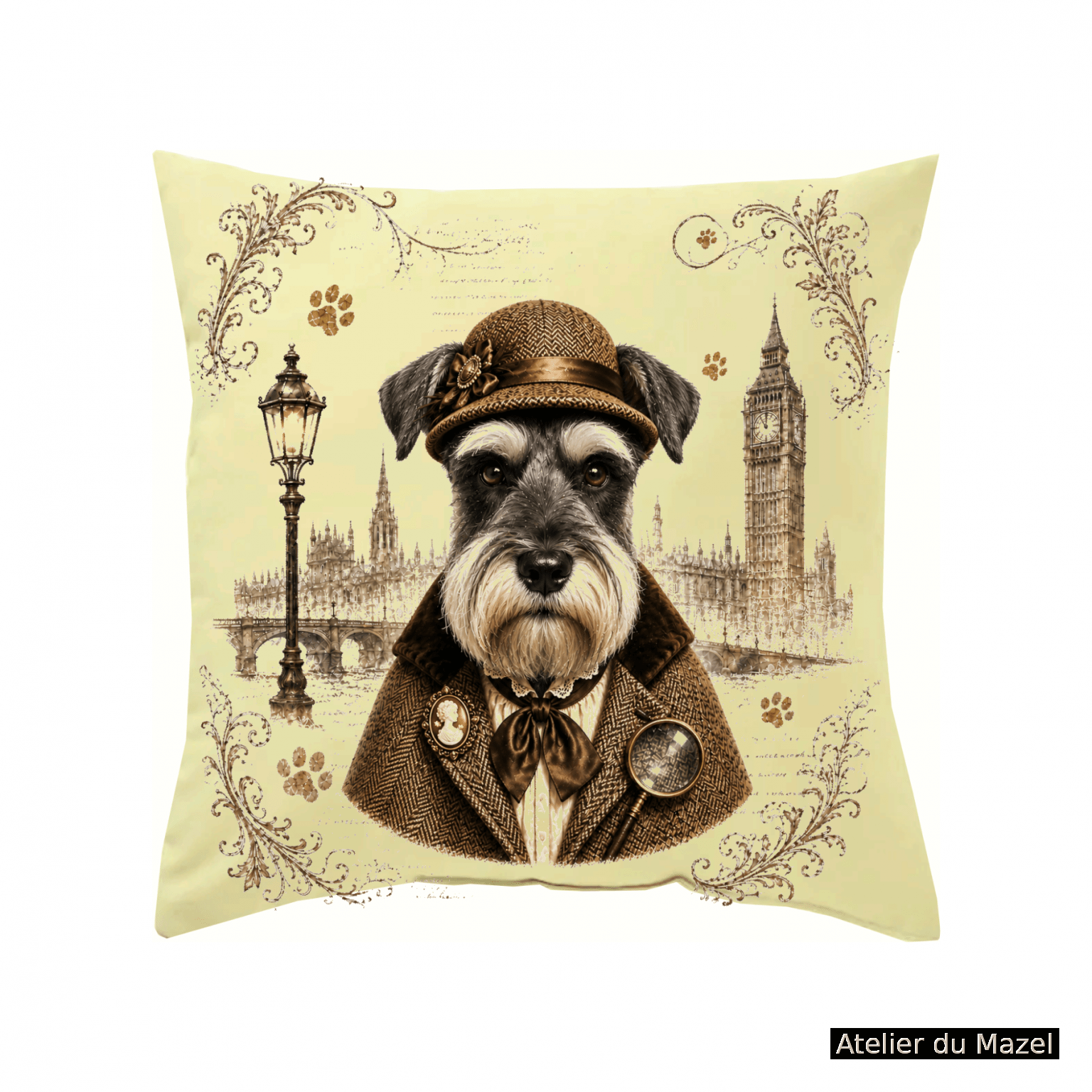 Housse de coussin Schnauzer Monsieur ou Madame Sherlock – vue 2