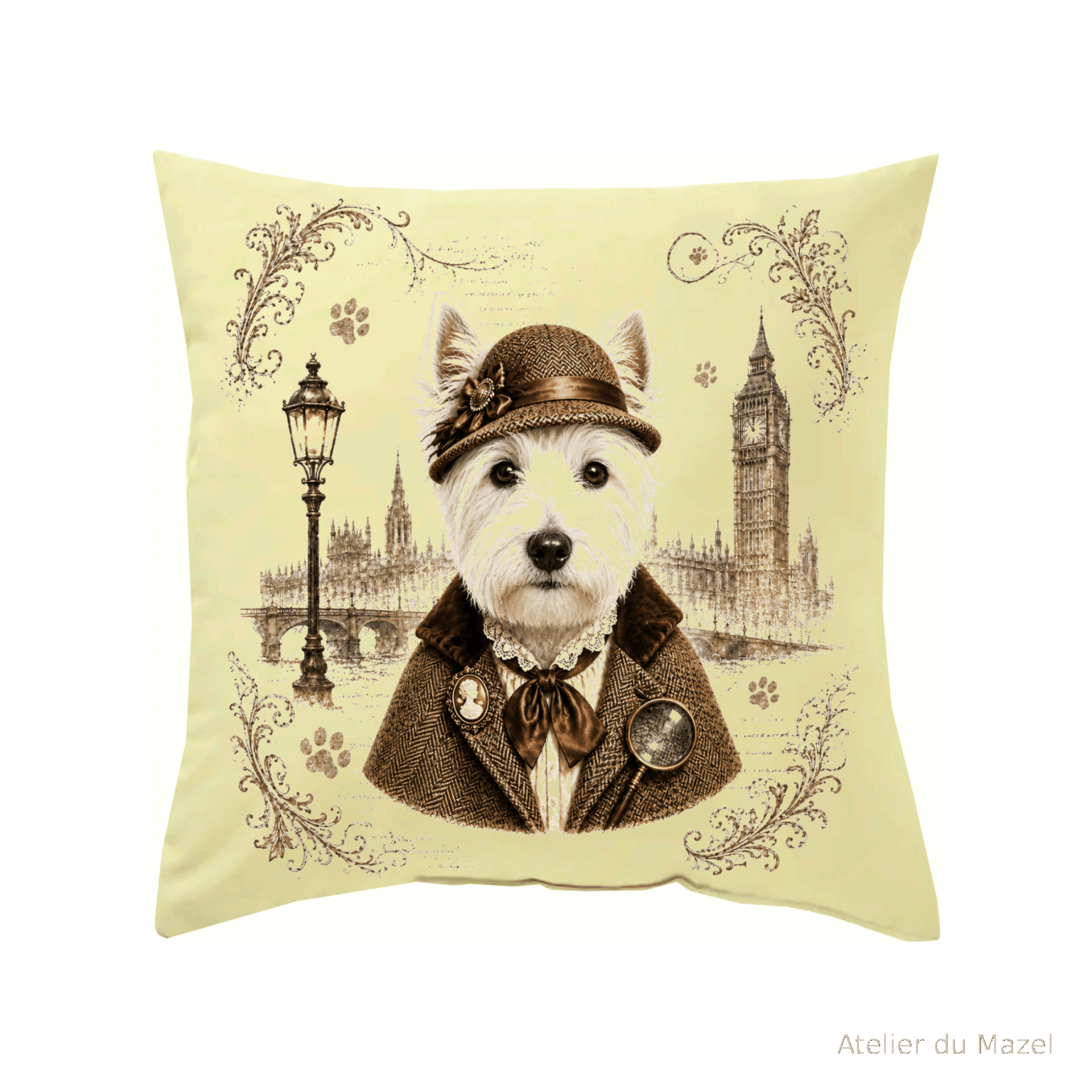 Housse de coussin Monsieur ou Madame Westie Sherlock