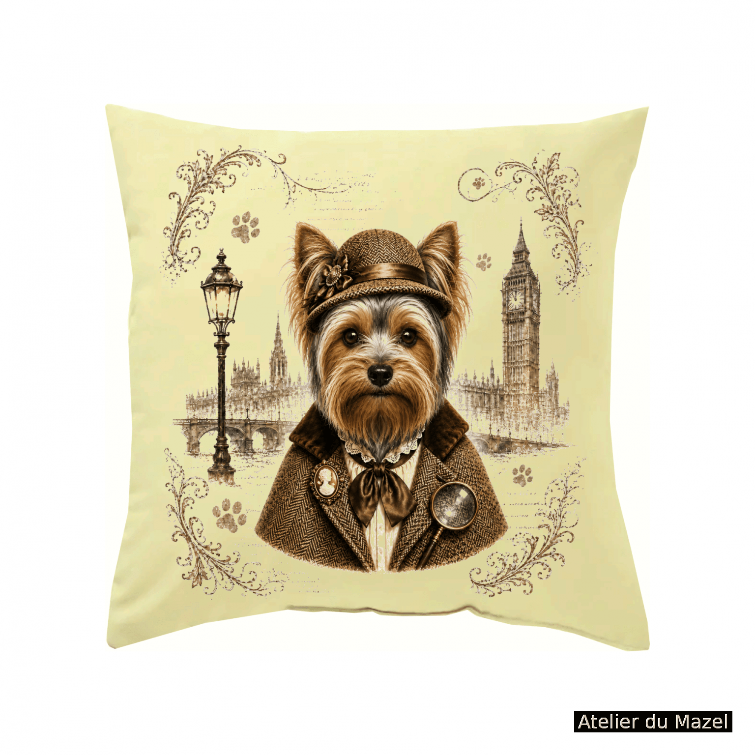 Housse de coussin Yorshire Monsieur ou Madame Sherlock – vue 2