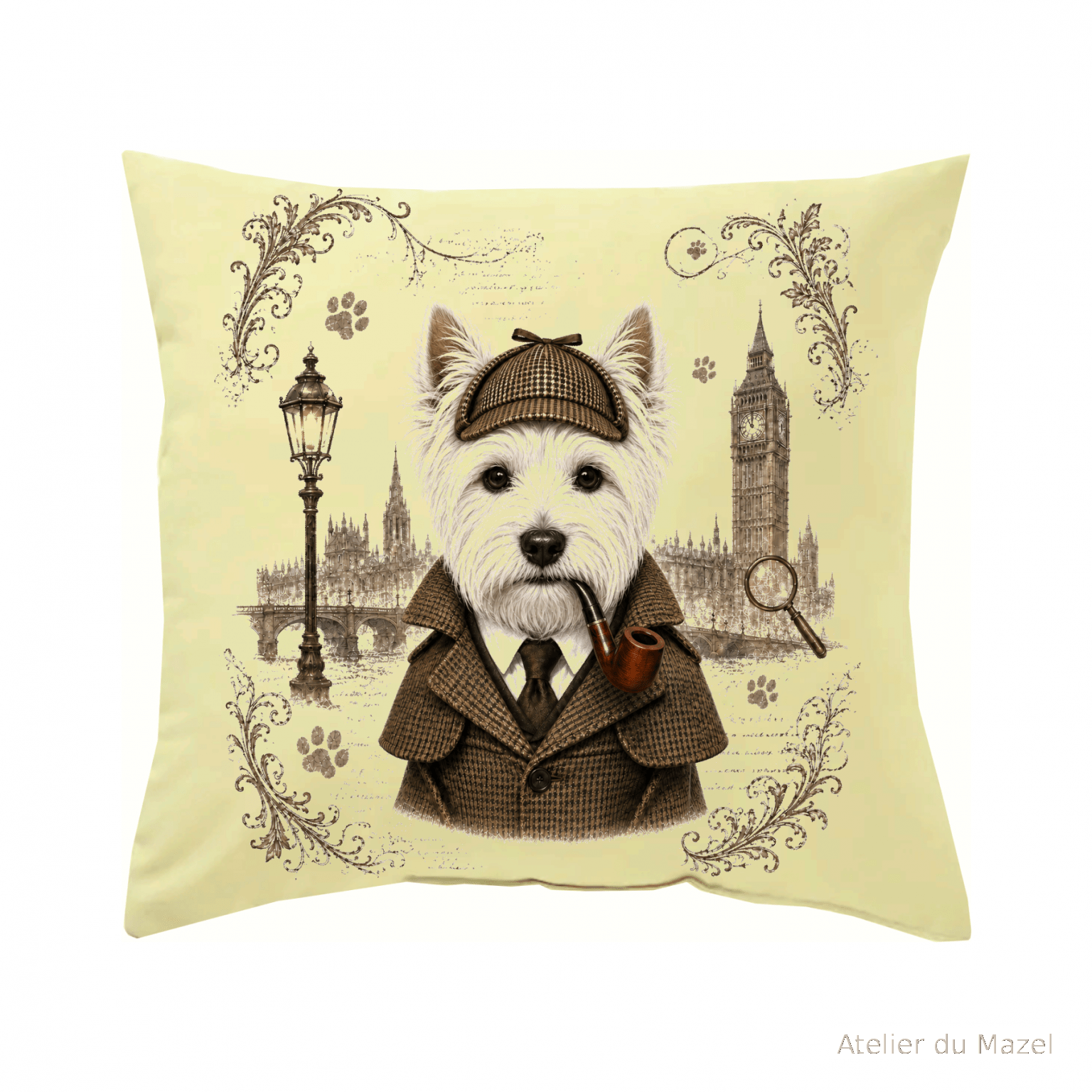 Housse de coussin Monsieur ou Madame Westie Sherlock – vue 2
