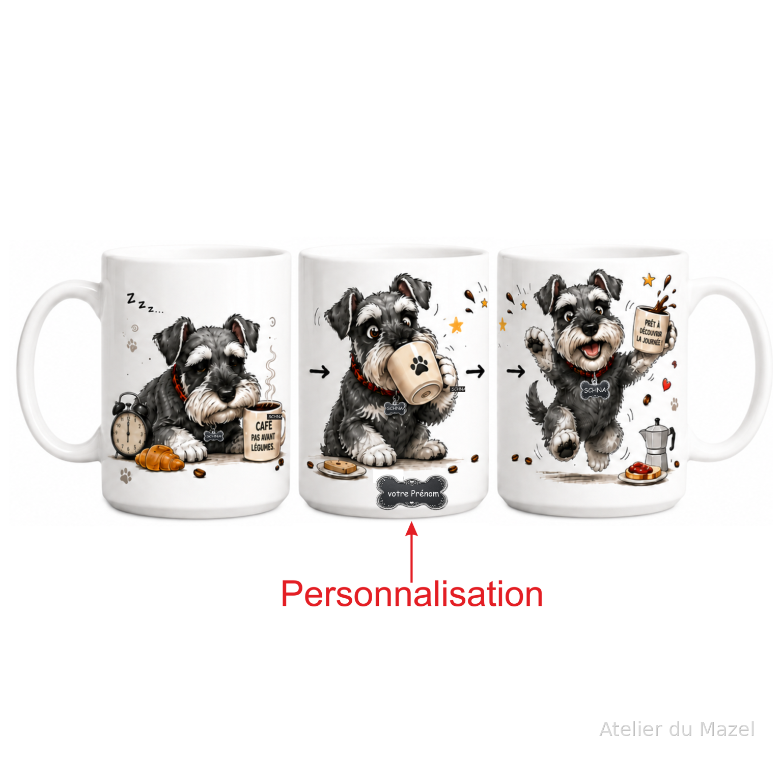 Mug Schnauzer café du matin, personnalisable ou pas – vue 2