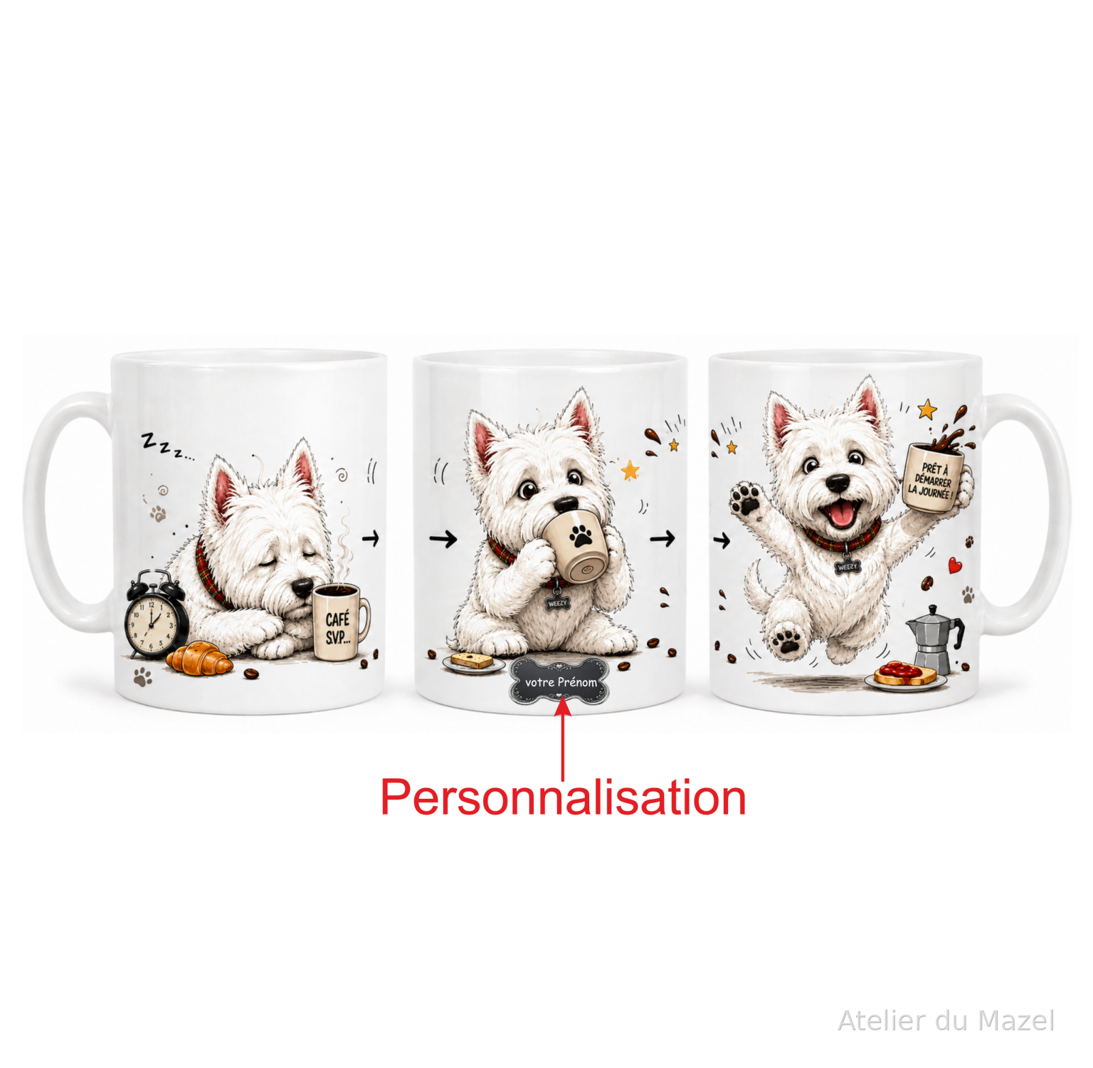 Mug Westie café du matin, personnalisable ou pas – vue 2